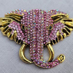 Pink & Gold Elephant Rhinestone Brooch/Pin